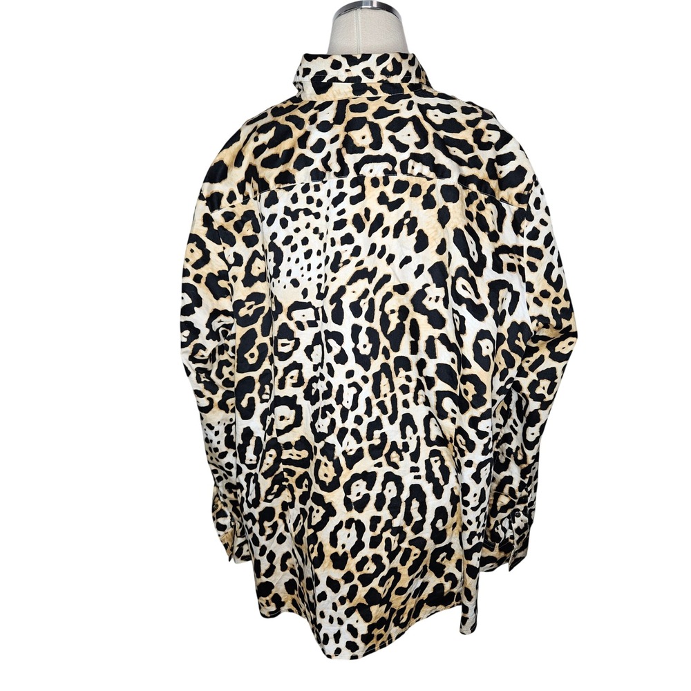 Jones New York Signature‎ Woman Leopard Print Button Up Shirt Long Sleeve Tan 1X - Picture 4 of 5